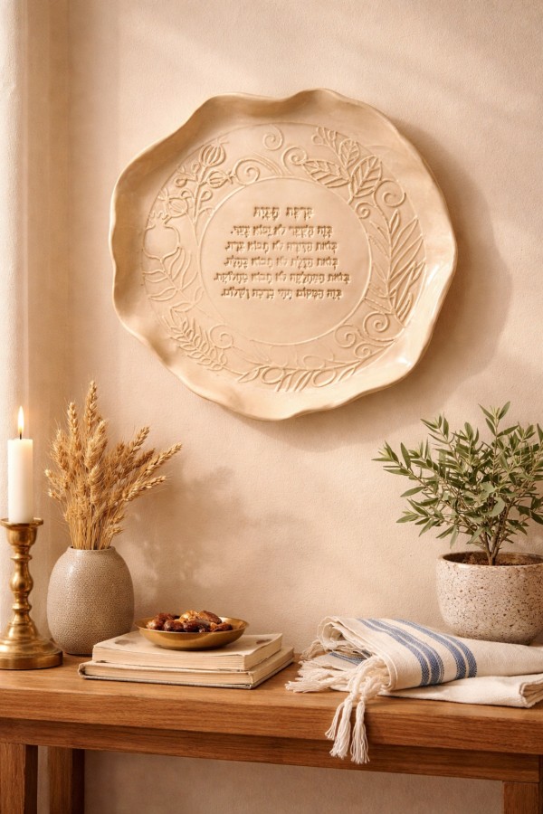 HEBREW HOME BLESSING COSY POTTERY ART PLATE