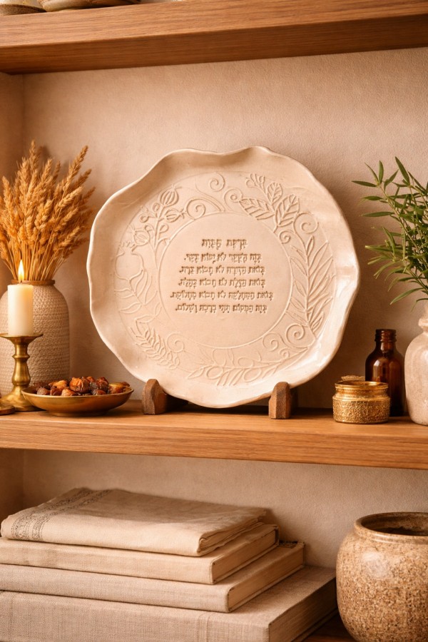 HEBREW HOME BLESSING COSY POTTERY ART PLATE